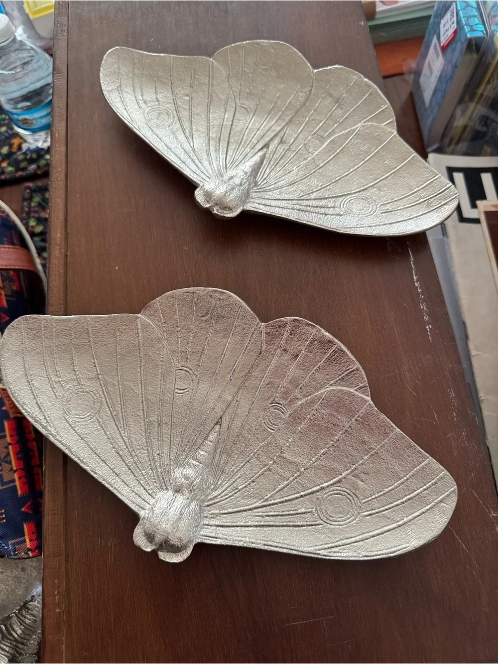 West Elm Silver Tone Moth Trays NWT New Trinket Dish Set Pair Decor